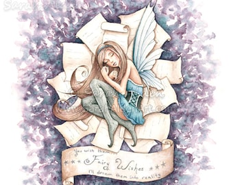 Dream Book Fairy Art, Fantasy Fairies Print, Tooth Fairy Painting Faerie Artwork, Sleeping Beauty Fairytale Elven
