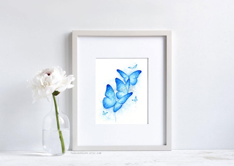 Blue Butterfly Print Butterflies Print Watercolor Butterfly Etsy
