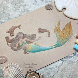 Mermaid Art Print, Seal Art, Mermaid Painting, Sea Lion Art, Mermaid Decor, Ocean Print, Seal Animal Art, Nursery Art, Little Mermaid Print