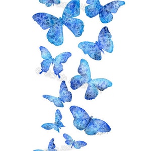 Blue Butterfly Art Print, Watercolor Butterflies Painting, Butterfly Silhouette Wall Art, Butterfly Illustration , Galaxy Art