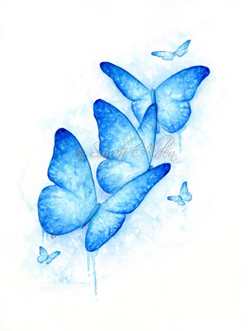 Blue Butterfly Print, Butterflies Print, Watercolor