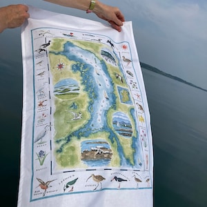 Strangford Lough Geschirrtuch, Illustration, Kunst, Karte, Nordirland, CoDown, Geschenk, Wildtiere, Seevögel, Segeln, Natur, Kulturerbe, Geschirrtuch, irische Küste