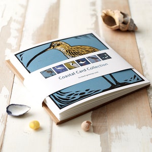 6 Coastal Bird Cards,Card Pack,Gift,Blank,Greetings Cards,Linocut,Birds,Wading Birds,Wildlife,Nature,Made In UK,Curlew,Heron,Redshank,Egret