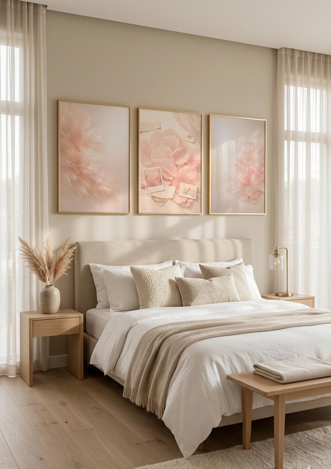 Set of 3 Blush Pink Abstract Art Prints, Modern Feminine Gallery Wall ...