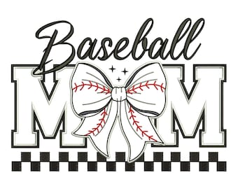 Baseball Mom Machine Embroidery Design, Coquette Bow Varsity Sports Mama, Instant Download Digital File