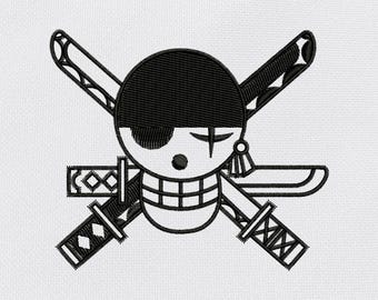 Pirate Jolly Roger Embroidery Design | Anime Inspired Machine Embroidery Files | (dst, exp, pes, jef, vp3, etc.) | Instant Digital Download