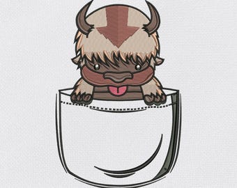 Pocket Appa Embroidery Design | Anime Inspired Machine Embroidery Files | (dst, exp, pes, jef, vp3, etc.) | Instant Digital Download