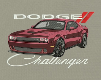 Dodge Challenger Embroidery Design | Motorsport Inspired Machine Embroidery Files | (dst, exp, pes, jef, vp3, ..) | Instant Digital Download