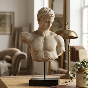 Classical Greek Athlete Bust 21": Fragmented Male Torso Statue, Museum Quality Replica, Dark Academia Decor, Antique Gallery Stand
