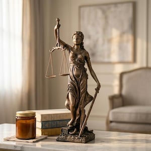 Lady Justice Statue 12": Blind Lady Justice Sculpture with Scales and Sword, Lawyer Gift, Legal Professional Decor, Bronze Finish Law Art
