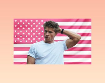 Robert Irwin roze tapijt met Amerikaanse vlag – muurkunst met dieren in het wild | Esthetische vlag voor kamerdecoratie beroemdheden