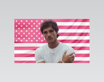 Jacob Elordi Pink American Flag Tapestry – Actor Wall Art Decor | Celebrity Fan Room Flag | Aesthetic Pink Bedroom Decor