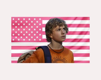 Percy Jackson Pink Amerikanische Flagge Wandkunst - Fantasy Buch Wand Kunst | Mythologie Raumdekor | Ästhetische Pink Flagge