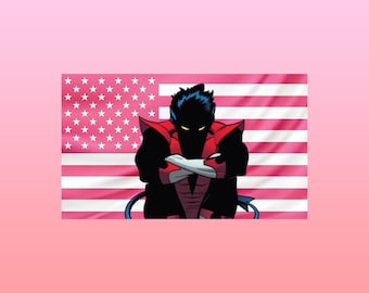 Pinker Pinker Wandbehang mit Amerikanischer Flagge - Marvel X-Men Wandkunst | Ästhetisches Superhelden-Dekor-Flaggen-Geschenk