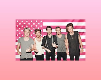 One Direction Amerikanische Flagge in Pinktönen als Wanddeko | Ästhetische Musik-Fan-Flagge | Pop Sängerin Dekor
