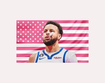 Stephen Curry Pink Amerikanische Flagge Wandbehang - Basketball Wand Kunst Dekor | NBA Fan Raum Flagge | Ästhetischer Sport-Dekor