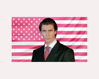 Patrick Bateman Pink Amerikanische Flagge Tapisserie - Film Wand Kunst Dekor | Ästhetischer Dark Humor Raum Flagge