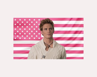Finnick Odair Pink Amerikanische Flagge Tapisserie - Hunger Games Wandkunst | Ästhetische Fantasie-Raum-Dekor-Flagge