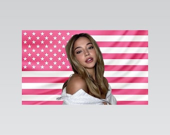 Madelyn Cline Pink American Flag Tapestry – Actress Wall Art Decor | Celebrity Fan Room Flag | Aesthetic Pink Bedroom Decor