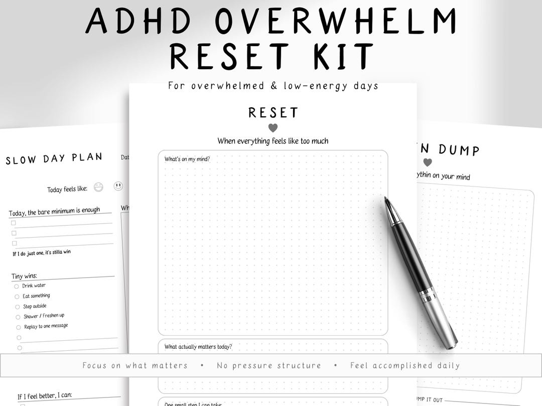 ADHD Overwhelm Reset Kit Printable | Brain Dump Planner | Slow Day ...