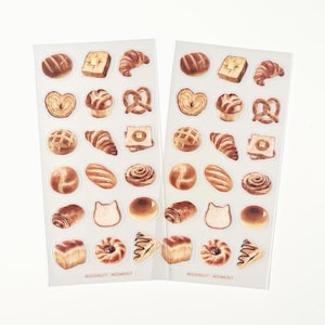 Bread Time Sticker Sheet | Matte Transparent PET Stickers | Water-Resistant | Bakery Stickers | Croissant | Toast | Journal & Planner Decor