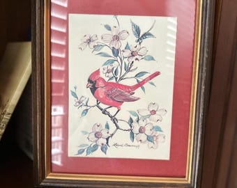 Impression Cardinal vintage par Leland Brewsaugh, encadrée Art Mid-Century