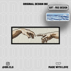 Michelangelo Creation of Adam Embroidery Patch | Renaissance Hands Banner (Instant Download)
