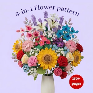 150+ Page Crochet Flower Bouquet Pattern Bundle PDF, 8 Floral Bouquet Patterns, Beginner Friendly Rose Tulip Daisy, Instant Download