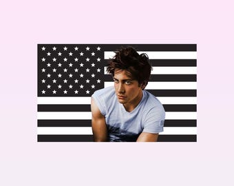 Jake Gyllenhaal zwart tapijt met Amerikaanse vlag – muurkunst acteur | Esthetische zwarte vlag | Fandecoratie beroemdheden | Filmkamercadeau