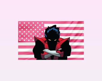 Nightcrawler Pink American Flag Tapestry – X-Men Wall Art | Marvel Mutant Decor | Aesthetic Pink Flag | Superhero Fan Gift