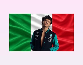 Kimi Antonelli Wandteppich mit italienischer Flagge – Wandbild für Formel-1-Fahrer | Italienische Flagge als Rennsportdeko | Geschenk für Motorsportfans | Wandteppich fürs Schlafzimmer