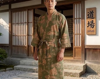 Kimono da uomo in cotone leggero – Kimono lungo da uomo, kimono estivo, cardigan, outfit asiatico, regalo per lui