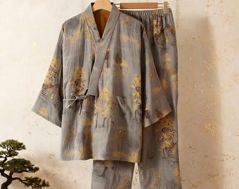 Lichtgewicht katoenen kimono voor heren – zomerloungewear in Japanse stijl, cadeau voor hem