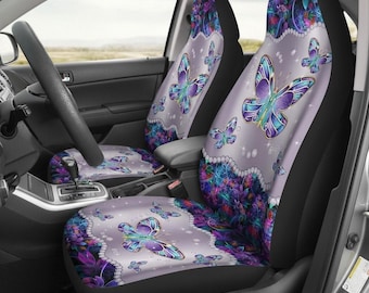 Butterfly Car Seat Covers | Colorful Front Seat Protectors | Floral Design Auto Accessories