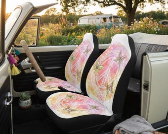 Fundas para asientos de coche con mariposas y símbolo de la paz / Decoración de coche estilo boho hippie con acuarelas