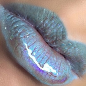 Blue Holographic Lip Gloss: Vegan Organic Shimmer Lipstick
