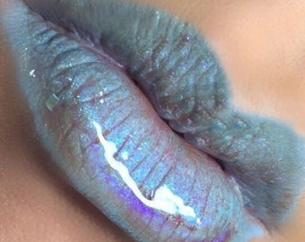 Blue Holographic Lip Gloss: Vegan Organic Shimmer Lipstick