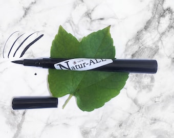 Liquid Eyeliner, Organic Vegan Pen | Waterproof Black, Hypoallergenic Formula - Sensitive Eyes, Plant-Based