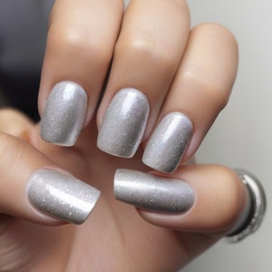 Glitter Gray VEGAN Nail Polish | NATURAL Nail Lacquer | Silver Gel Polish | Safe on kids Water-Based Non-Toxic Nail Polish |