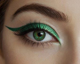 Emerald Green Shimmer Eyeliner & Lip Liner – Metallic Teal, Vegan Organic, Waterproof, Smudge-Proof, Long-Lasting, Fine Tip Pencil