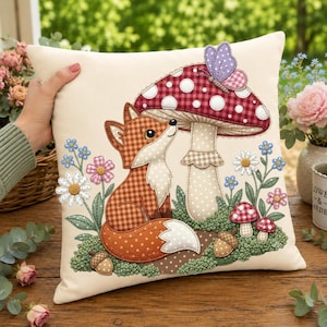Cottagecore Fox PNG, Patchwork Fox Faux Embroidery PNG, woodland nursery art, Patchwork Applique Sublimation Design, Digital Download