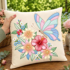 Cottagecore vlinder nepborduurwerk PNG, patchwork bloemenapplicatie sublimatieontwerp, cottagecore PNG, vlinder PNG, digitale download