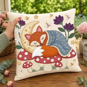 Cottagecore Fox PNG, Sleeping Fox Faux Embroidery PNG, Woodland Fox PNG, Patchwork Applique Sublimation Design, Cottagecore Decor