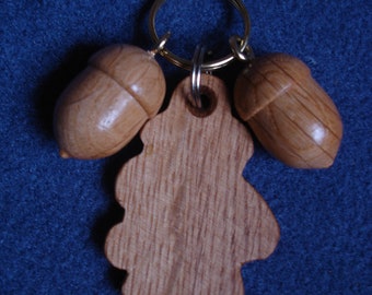 Oak leaf and 2 acorn keyring.  Made in oak in  Mid Wales