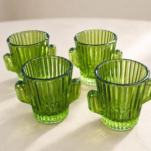 Set 4 Bicchierini Cactus in Vetro Verde – Bicchieri Shot in Stile Vintage, Bicchieri da Tequila o Liquore