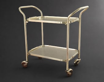 Vintage Luxor CGM Bar Cart 1960s–1970s, Gold Metal Serving Trolley with Removable Tray, Mid-Century Modern