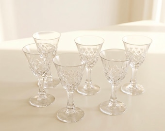 Juego de 6 copas vintage para licor o digestivo – Copas de vidrio artesanales, vasos con tallo, vajilla elegante