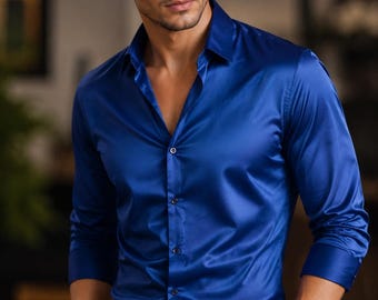 Herren Seidenhemd - Luxus Slim Fit Button Down Formelles Hemd - Elegantes Party Wear Dress Shirt - Hochzeitsoutfit Premium Designer Style