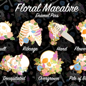 Floral Macabre Regular Skulls Skeleton Hard Enamel Pin