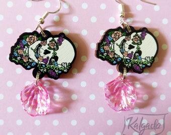 Floral Macabre Decapitated Skull Earrings